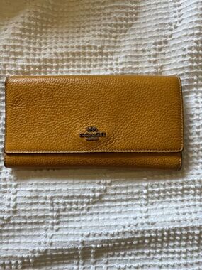 Coach Pebbled Leather Slim Flap Wallet Mustard Yellow Long Continental Wallet